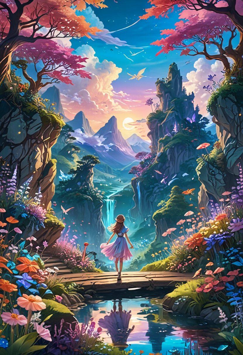 A mesmerizing scene that encapsulates the enchanting world of animated erotica, featuring surreal landscapes intertwined with vibrant fantasy elements. Include playful anime-style characters in flirtatious poses, surrounded by magical creatures and dreamy colors that evoke allure and seduction. Emphasize a blend of whimsical charm and bold erotic undertones to capture the essence of hentai culture. Use a bright, colorful, and dynamic atmosphere to create an enticing invitation into this fantasy realm. super-realistic. vibrant colors. 3D.